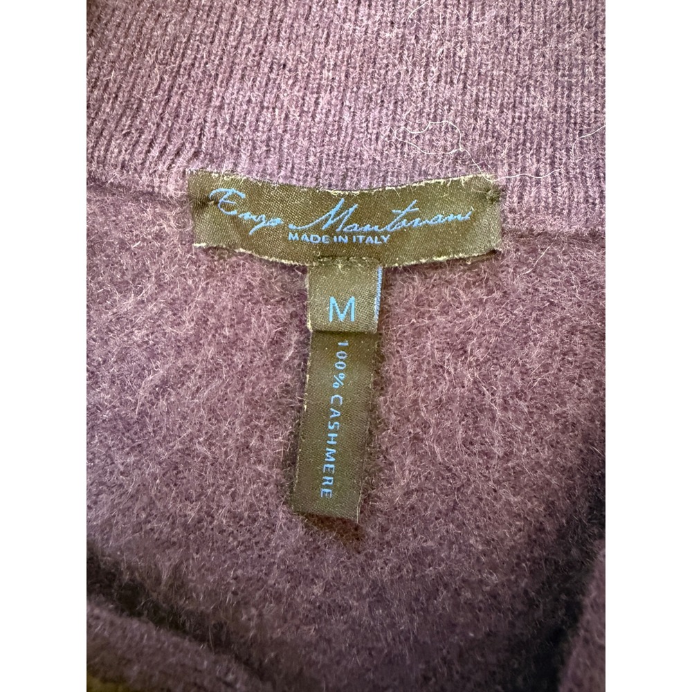 Enzo Mantovani Mens 100% Cashmere Mock Neck Sweater Elbow Patches Size M Preppy - Picture 3 of 7